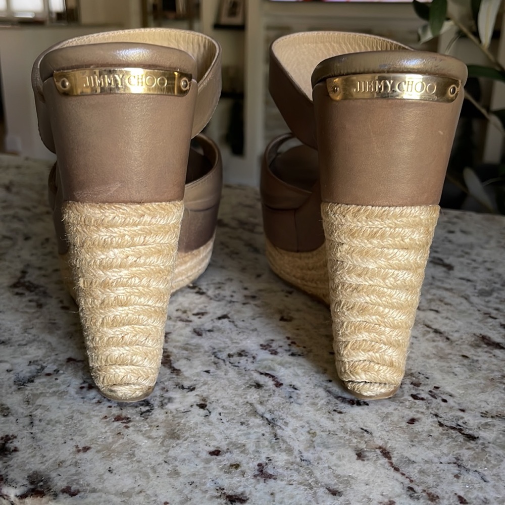 Jimmy Choo Vachette Leather Pebble Wedge Sandals Size 38 - Picture 13 of 15